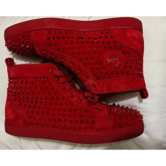 Christian Louboutin Louis Spikes High Top Sneakers Red Suede Mens NIB Size 46 main image 7